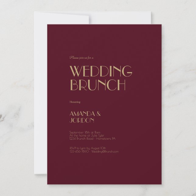 Gold Type Deco | Burgundy Wedding Brunch Invitation (Front)