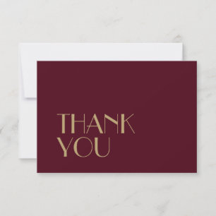 Gold Type Deco   Burgundy Wedding Flat Thank You Card