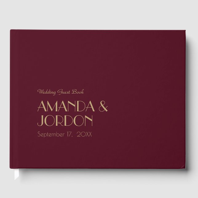Gold Type Deco | Burgundy Wedding Guest Book (Front)