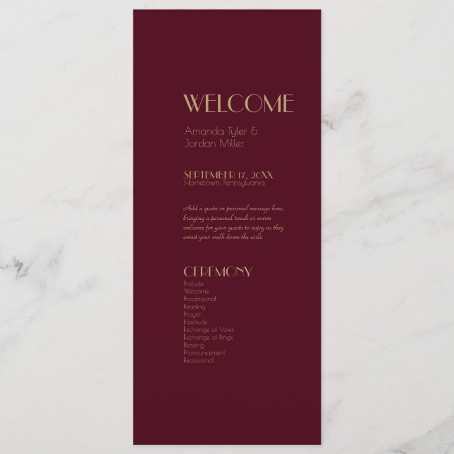 Gold Type Deco | Burgundy Wedding Program (Front)