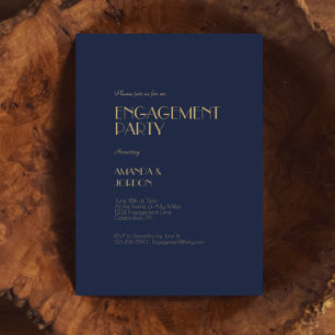 Gold Type Deco Dark Navy Engagement Party Invitation