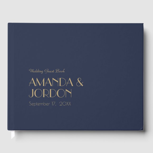 Gold Type Deco | Dark Navy Wedding Guest Book (Front)