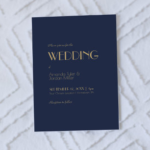 Gold Type Deco Dark Navy Wedding Invitation