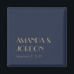 Gold Type Deco | Dark Navy Wedding Magnet<br><div class="desc">This Gold Type Deco | Dark Navy wedding magnet alludes to a minimalist but elegant and royal, traditional and classic wedding. The simple and plain dark, dusty navy blue with the modern antique art deco style gold typography presents a more formal, classy luxury while remaining minimal and versatile for your...</div>