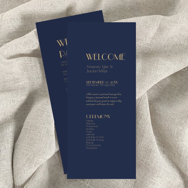 Gold Type Deco | Dark Navy Wedding Program (Creator Uploaded)