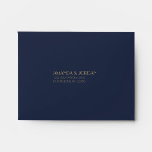 Gold Type Deco   Dark Navy Wedding RSVP Envelope
