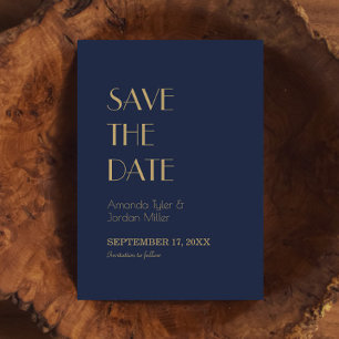 Gold Type Deco Dark Navy Wedding Save The Date