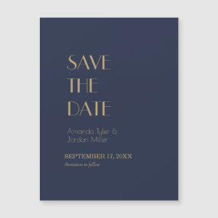 Gold Type Deco Dark Navy Wedding Save the Date Magnetic Invitation