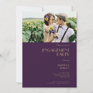Gold Type Deco Dark Purple Engagement Party Photo Invitation