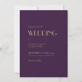 Gold Type Deco | Dark Purple Photo Wedding Invitation