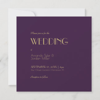 Gold Type Deco | Dark Purple Square Photo Wedding Invitation