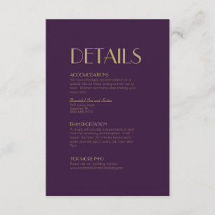 Gold Type Deco   Dark Purple Wedding Details Enclosure Card