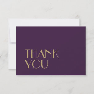 Gold Type Deco Dark Purple Wedding Flat Thank You Card