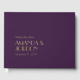 Gold Type Deco   Dark Purple Wedding Guest Book