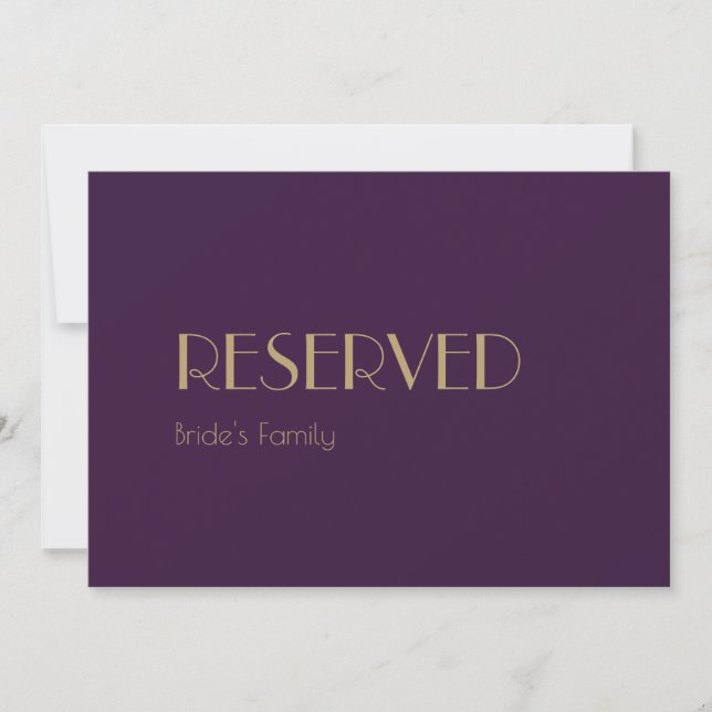Gold Type Deco | Dark Purple Wedding Reserved Sign (Front)