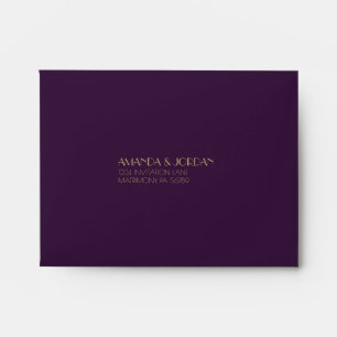 Gold Type Deco   Dark Purple Wedding RSVP Envelope