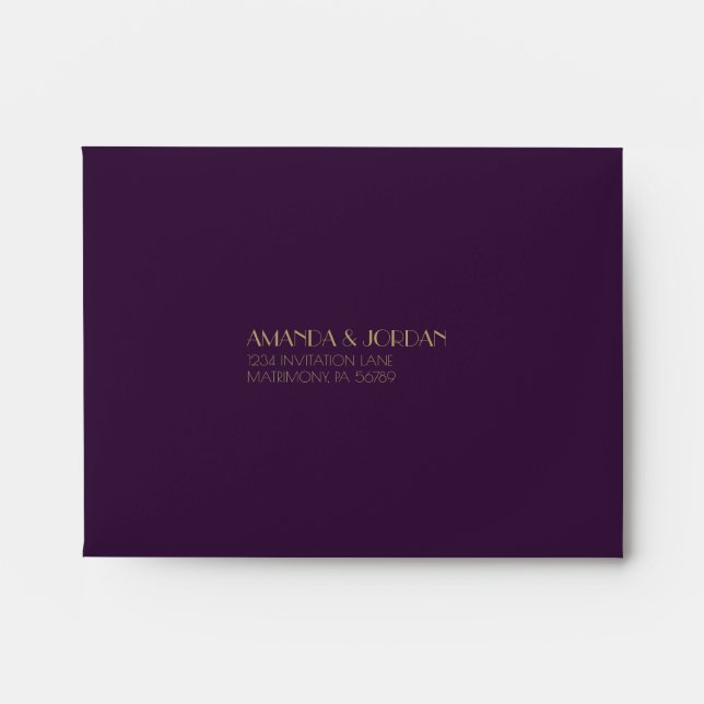 Gold Type Deco | Dark Purple Wedding RSVP Envelope (Front)