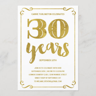 Gold Typography 30th Birthday Party Invitation