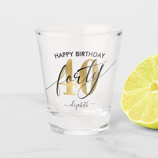 Gold Typography 40th Birthday Shot Glass (Front)