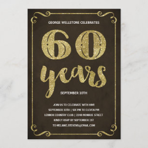 Gold Typography 60th Birthday Party Invitation