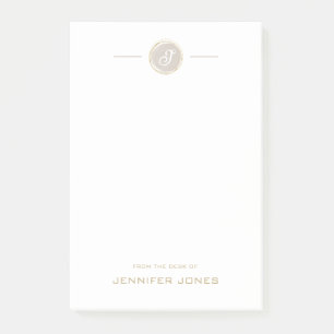 Gold Typography Beige Watercolor Monogram Name Post-it Notes