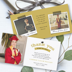 Gold Typography Bold Sketch Graduation Cap Photo Thank You Card