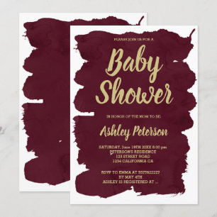 Gold typography burgundy watercolor Baby shower Invitation