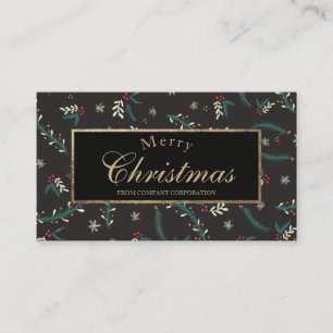gold typography Christmas mistletoe corporate wish Business Card