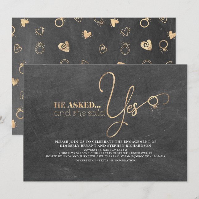 Gold Typography Cute Modern Engagement Party Invitation (Front/Back)