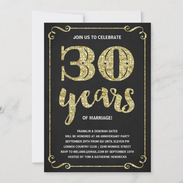 Gold Typography | Faux Foil 30th Anniversary Invitation (Front)