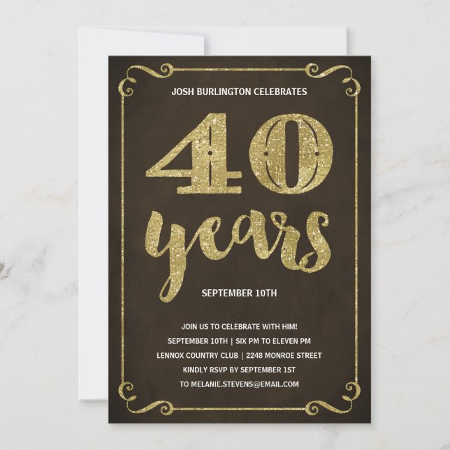 Gold Typography | Faux Foil 40th Birthday Party Invitation (Front)