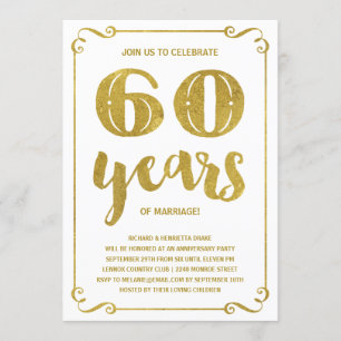 Gold Typography Faux Foil 60th Anniversary Invitation