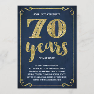 Gold Typography   Faux Foil 70th Anniversary Invitation