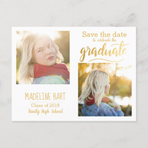 Gold Typography Graduate   Save The Date Two Photo Postcard