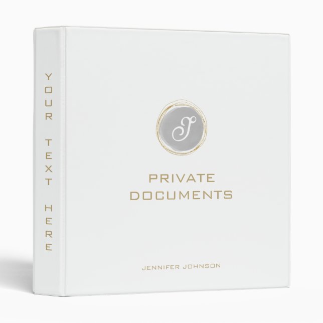 Gold Typography Gray Watercolor Monogram Name Binder (Front/Spine)