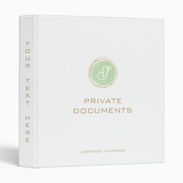 Gold Typography Green Watercolor Monogram Name Binder (Front/Spine)