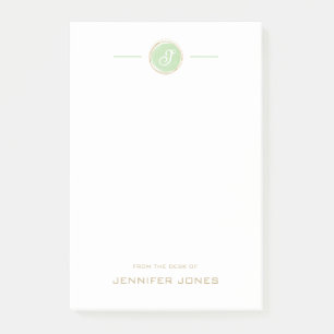 Gold Typography Green Watercolor Monogram Name Post-it Notes