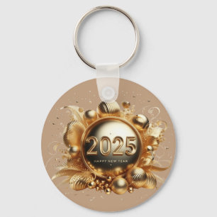 Gold typography happy new year 2025 keychain
