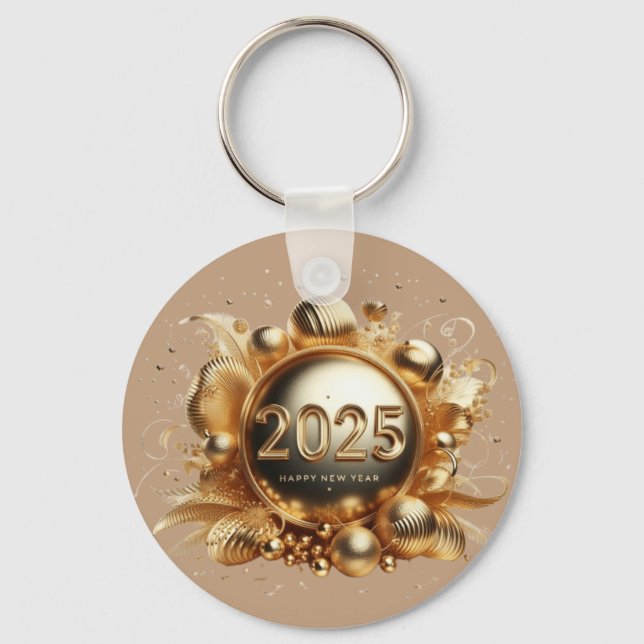 Gold typography happy new year 2025 keychain (Front)