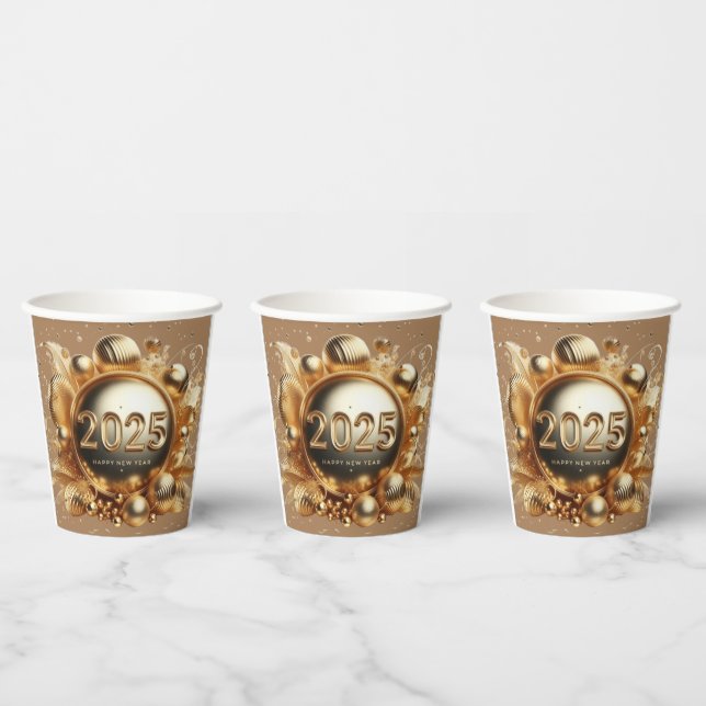 Gold typography happy new year 2025 paper cups (Multi)