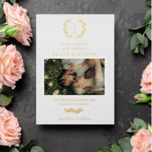 Gold Typography Laurel Wreath Monogram Photo