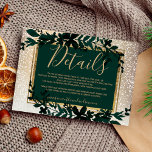 gold typography leaf snow elegant winter details enclosure card<br><div class="desc">A modern,  chic and elegant yellow gold typography Floral green Christmas winter details wedding with hand painted green watercolor leaf foliage on an elegant gold background with white snow and snowflakes.</div>