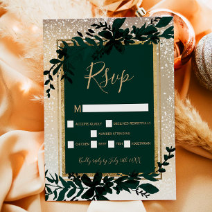 gold typography leaf snow elegant winter RSVP card