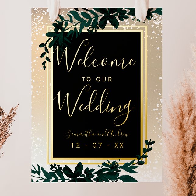 gold typography leaf snow elegant winter welcome  foil prints (Creator Uploaded)