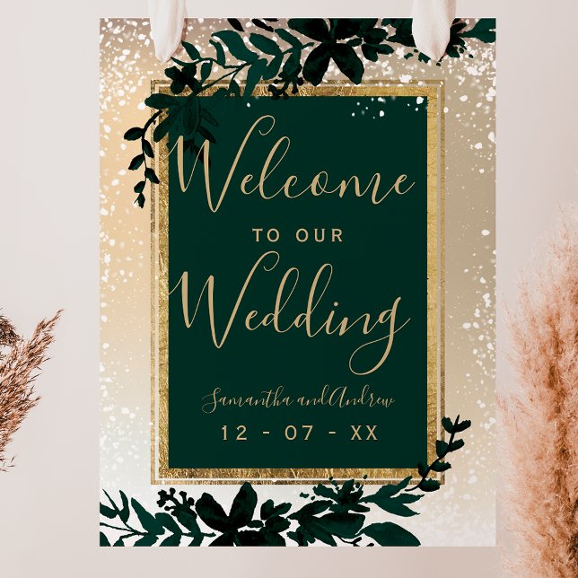 gold typography leaf snow elegant winter welcome poster (gold typography leaf snow elegant winter welcome poster)
