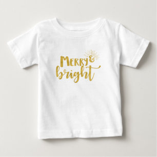Gold Typography Merry and Bright Christmas Baby T-Shirt
