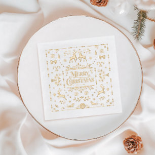 Gold Typography Merry Christmas Holiday Foil Napkins