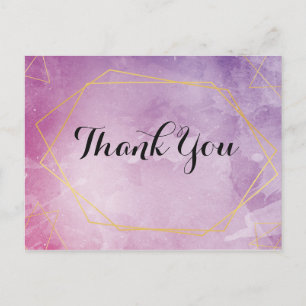 Gold typography pink watercolor Thank you Postcard