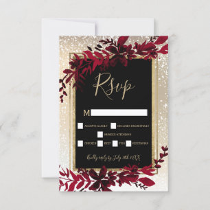 gold typography red leaf snow elegant winter rsvp card