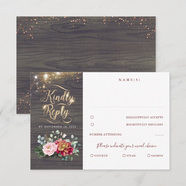 Gold Typography Rustic Fall Wedding RSVP (Front/Back)